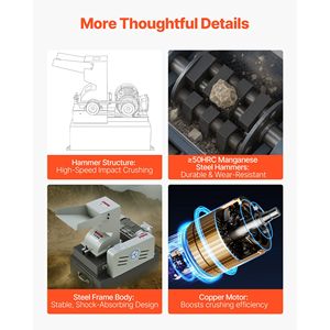 Frantoio Elettrico 3KW 220V per Roccia e Pietra, Capacità di Frantumazione 400-600 Kg/h, Macchina per Frantumazione Vetro con Motore - Product Image 6