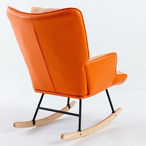 Poltrona a dondolo da 35,5 pollici in morbido tessuto pied-de-poule e pelle, comoda poltrona a dondolo con schienale alto per cameretta e soggiorno - Product Image 5