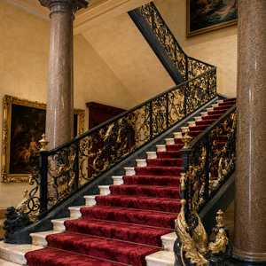 Luxury Wrought Iron Stair <b>Railing</b> Black Gold Ornamental Balustrade Grand Staircase Handrail Interior Decor Design - Product Image 3