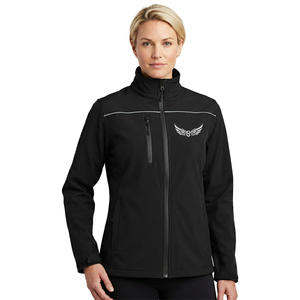 Veste en polaire noire pour homme avec logo aile, fermeture éclair sur le devant, coupe décontractée, coupe-vent, col montant, coupe régulière, pour l'automne - Product Image 2
