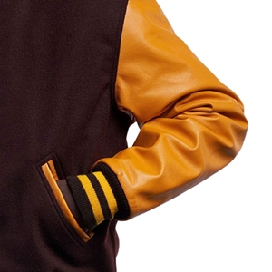 Chaqueta Varsity Unisex con Letras Bordadas, Cuerpo de Lana, Mangas de Cuero, Cierre de Cremallera Frontal, Diseño de Parches, Resistente al Viento, Estilo Bomber, Vintage para Escuela Secundaria - Product Image 4