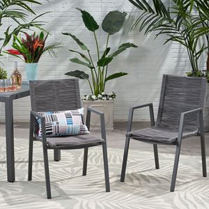 Set di 2 Sedie da Pranzo Moderne per Esterni, Grigio e Grigio Scuro, con Seduta in Alluminio e Corda - Product Image 1