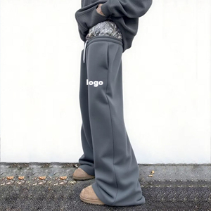 Pantalon de survêtement ample en coton personnalisé à jambe droite, rayé, style sport, double taille, pour homme - Product Image 3