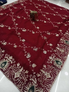 Burgundy Crinkled Silk Dupatta with Gold Border Elegant Traditional Indian Pakistani Women <b>Wedding</b> Party Diwali Wear - Product Image 5