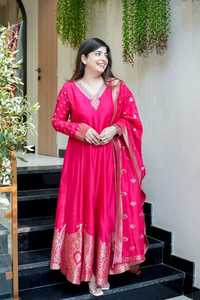 Salwar Kameez Anarkali para Mujer, Forro de Algodón, Bordado Pesado Banarsi Premium, Secado Rápido, Dhwaja Export, para Fiesta - Product Image 2