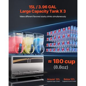 Macchina Commerciale per Bevande Congelate in Acciaio Inox 1200W, 3 Serbatoi da 15L, Produttore di Margarita Commerciale con Regolazione della Temperatura per Gelato - Product Image 2
