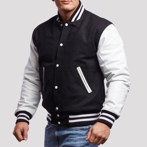 Veste universitaire noire et blanche pour homme, coupe classique, col montant, fermeture boutonnée, doublure en coton, hiver, décontractée, broderie écologique - Product Image 2