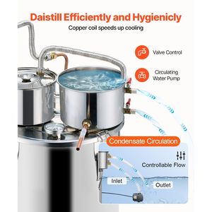 Distillatore d'acqua e alcol in acciaio inox da 8 galloni/30 litri con doppio condensatore e serpentina in rame a raffreddamento rapido, kit per la produzione di birra casalinga - Product Image 5
