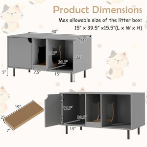 Luxury Gray <b>Cat</b> Litter <b>Box</b> Enclosure Large Capacity Wood and PC Cute and Stylish for Living Room Price - Product Image 3