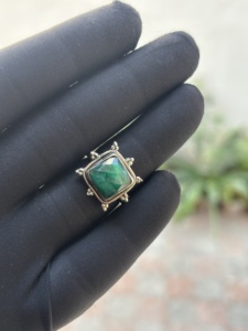 Fine 925 Sterling <b>Silver</b> Handmade Bezel Gemstone Dyed <b>Emerald</b> Green <b>Ring</b> Square Shape Wedding Party Trendy Christian - Product Image 4