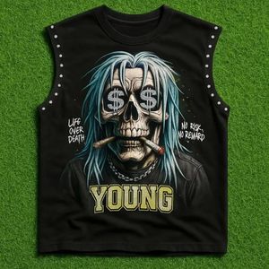 Custom Printed Graphic Design DTG 100% Premium Cotton Oversized Sleeveless Tank <b>Top</b> Men Boxy Fit <b>Rhinestone</b> Graphic Vest - Product Image 1