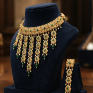 Gold Plated Emerald Cut <b>Pearl</b> <b>Choker</b> Necklace Set with Tassel Design for Women Wedding Classic Jewelry Sets - Product Image 1