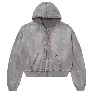 เสื้อฮู้ดดี้คริสตัลประดับเพชรเม็ดใหญ่ ทรงโอเวอร์ไซส์ ผ้าฝ้ายฟลีซ 100% ระบายอากาศได้ดี สไตล์สตรีทแวร์ สำหรับผู้ชายและผู้หญิง แฟชั่นลำลอง - Product Image 5