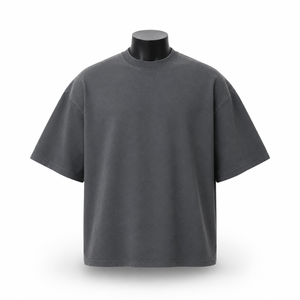 Camiseta de manga corta para hombre, corte holgado, 220G, de algodón puro lavado, jersey de gramaje pesado, estilo doble corto y ancho, con efecto abullonado, estilo urbano vintage - Product Image 1