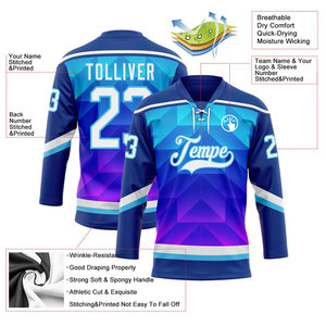 Jersey de Hockey Personalizado con Cuello en V, Estampado Geométrico, Manga Larga, Transpirable, de Poliéster, con Logotipo de Equipos para Adultos, Impresión por Sublimación - Product Image 2
