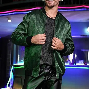 Blouson Bomber Unisexe Vert en Laine à Capuche Coupe Droite Zippé Décontracté Coupe-Vent Respirant Style Urbain Hiver Premium - Product Image 4