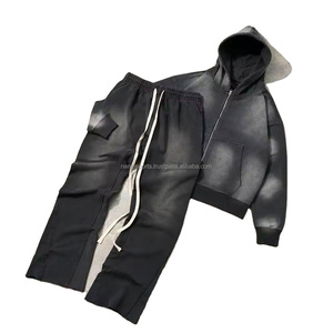 Survêtement 2 pièces délavé à l'acide avec logo personnalisé pour hommes pantalon de survêtement évasé à capuche avec travail de la pierre grande taille pour l'hiver - Product Image 1