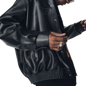 Veste en cuir de moto noire à col montant pour hommes, tissu en toile pour l'hiver, approvisionnement direct du fabricant - Product Image 5