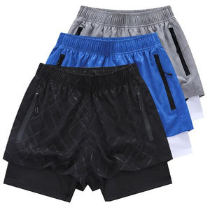 Shorts de sport pour homme à séchage rapide, taille élastique, poches zippées, couleur unie, polyester, vêtements de sport, noir, bleu, gris - Product Image 1