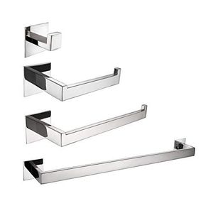 Set di Accessori per Bagno con Adesivo Forte, 4 Pezzi, Argento, Senza Foratura, Porta Asciugamani, Gancio per Accappatoio, Portaoggetti per Hotel - Product Image 2