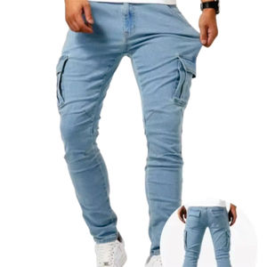 Jean en denim unisexe tendance, coupe décontractée, taille mi-haute, extensible, en coton bleu respirant et écologique - Product Image 1