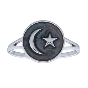 Bague vintage en argent vieilli pour femme, avec croissant de lune et étoile, en argent 925 - Product Image 2