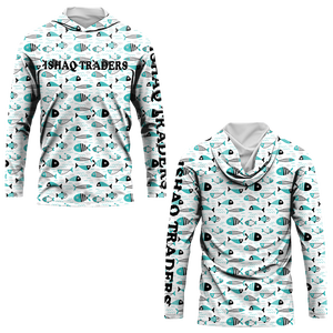 Custom Men's Geometric Print Hoodie UPF 50 Quick Dry Pullover Performance Shirt Adult Fishing Wear Hooded Performance Shirt - Product Image 4