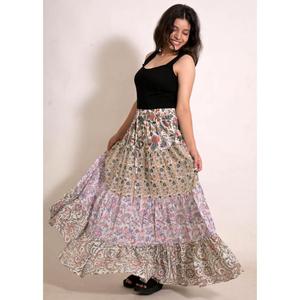 Cotton Patchwork <b>Long</b> <b>Skirt</b> for Women Handmade Indian Boho Maxi <b>Skirt</b> Casual Everyday Wear - Product Image 2