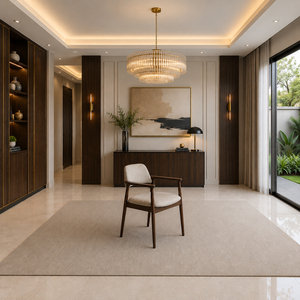 Ensemble de salle à manger contemporain en teck Milano, table ovale de qualité supérieure, base cylindrique à lattes, 6 chaises rembourrées, restaurant, hôtel - Product Image 4