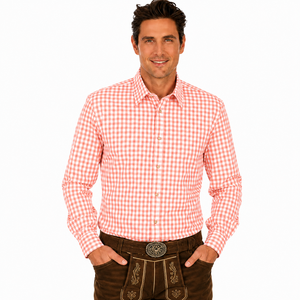 Chemise formelle traditionnelle allemande pour homme avec poches, col à revers, manches longues, boutons en corne, respirante, costume d'été - Product Image 1