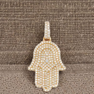 10K <b>Solid</b> Gold Iced Hamsa Hand Christian Religious Pendant Lab Grown Diamonds Hip Hop Protection Amulet Charm Unisex Gift Custom - Product Image 6