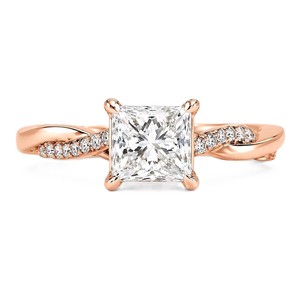 Bague de mariage et de fiançailles en or massif 10K 14K 18K et platine, avec diamant de laboratoire taille princesse, motif pavé torsadé - Product Image 2