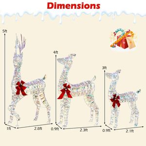 Famille de rennes de Noël en bois 3D éclairée - Ensemble de 3 pièces, alimentation solaire, lumières blanches clignotantes contrôlées par application, décoration moderne - Product Image 4