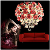 MEEROSEE Cristal Rose Lustre Fleur Lustres Lumières pour Salon Suspension Lampe MD88022