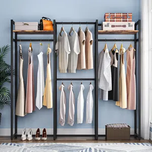 Industrial Metal Clothing Organizer 70.86x70.08x15.75 Inch Three-Layer Standing <b>Storage</b> <b>Rack</b> for Wardrobe Space Saving Design - Product Image 5