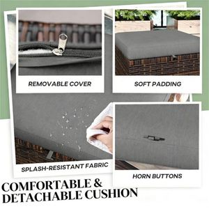 Two-Piece Outdoor Rattan <b>Stool</b> with <b>Cushion</b> for Terraces-Footstool Ottomans - Product Image 3