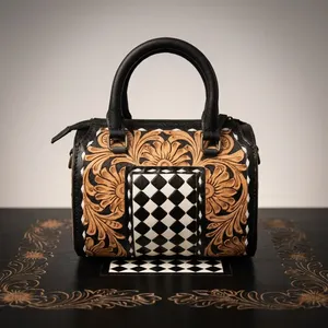 Checkered Vegan Leather Shoulder Bag Women <b>Handbag</b> Zipper Purse Portable Daily Travel Bag Luxurious Look - Product Image 5