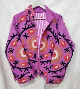 Purple Hand Embroidered Floral <b>Mandarin</b> <b>Collar</b> <b>Jacket</b> Full Sleeve 100% Cotton Women's Coat Windproof Breathable All Seasons - Product Image 4