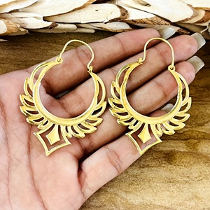 Nouvelle Arrivée Boucles d'oreilles créoles géométriques bohèmes tribales en laiton pour femme, plaqué or 18 carats, plaqué argent, filigrane, cercle, pour soirée - Product Image 5
