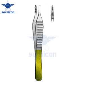 Adson Dissecting Forceps 1x2 Teeth <b>12</b> cm (4-3/4 Inch) TC Gold Tungsten Carbide Surgical Tissue Forceps with 0.5 mm Serration - Product Image 2