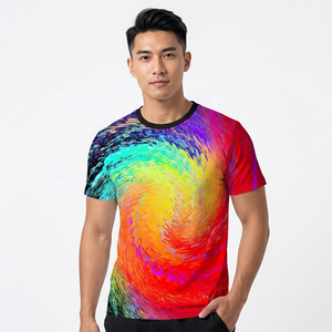 Men's <b>Rainbow</b> Spiral Print Short Sleeve T-Shirt O-Neck Casual Knitted Jersey <b>Top</b> Regular Fit Sublimation Transfer Print - Product Image 5