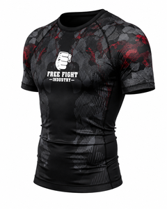 T-shirt de compression à manches courtes pour homme Free Fight Industry, imprimé camouflage noir et rouge, séchage rapide, en spandex et polyester - Product Image 4
