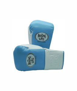 นวมชกมวยแบบผูกเชือก No Boxing No Life สีน้ำเงิน ทำจากหนัง สำหรับฝึกซ้อมสำหรับผู้ใหญ่ MMA คิกบ็อกซิ่ง ซุปเปอร์พันช์ - Product Image 1