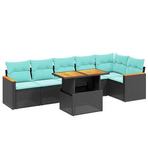 Juego de sofás de patio de ratán sintético negro de 7 piezas con cojines, elegantes muebles de exterior - Product Image 2