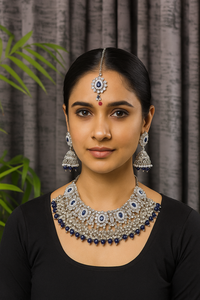 Women's Blue Crystal Brass Gold Plated <b>Crown</b> Jewelry Set Necklace Earrings <b>Ring</b> Rhinestone Statement Fashion Accessories Wedding - Product Image 2