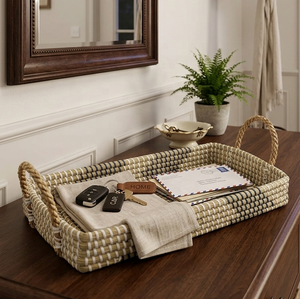 Bandeja de Almacenamiento de Mimbre Clásica para Cocina, Rectangular, de Una Sola Capa, Multifuncional, para Organizar la Mesa, Acabado Pulido - Product Image 1