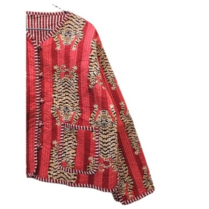 100% Cotton Bohemian Quilted Knitted <b>Jacket</b> for <b>Women</b> Handmade Hippie Style Vintage Double Breasted Block Tiger Print Breathable - Product Image 3