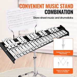 Kit professionnel de xylophone Glockenspiel à 32 notes, ensemble d'instruments de percussion pour enfants, baguettes, mallettes, support de musique réglable - Product Image 5
