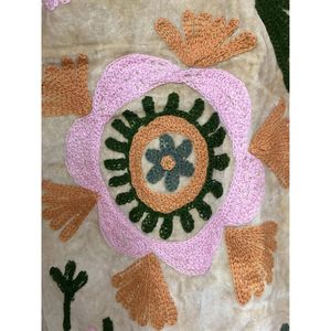 Hand Embroidered <b>Velvet</b> Knitted Cotton <b>Jacket</b> <b>Women</b> Mandarin Collar Full Sleeve Floral Pattern Open Front Prairie Winter/Spring - Product Image 3