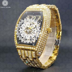 Charm Jewells Luxury Gold Tonneau <b>Watch</b> 38mm Analog Sapphire Crystal <b>Diamond</b> Encrusted Unisex Folding Clasp - Product Image 1